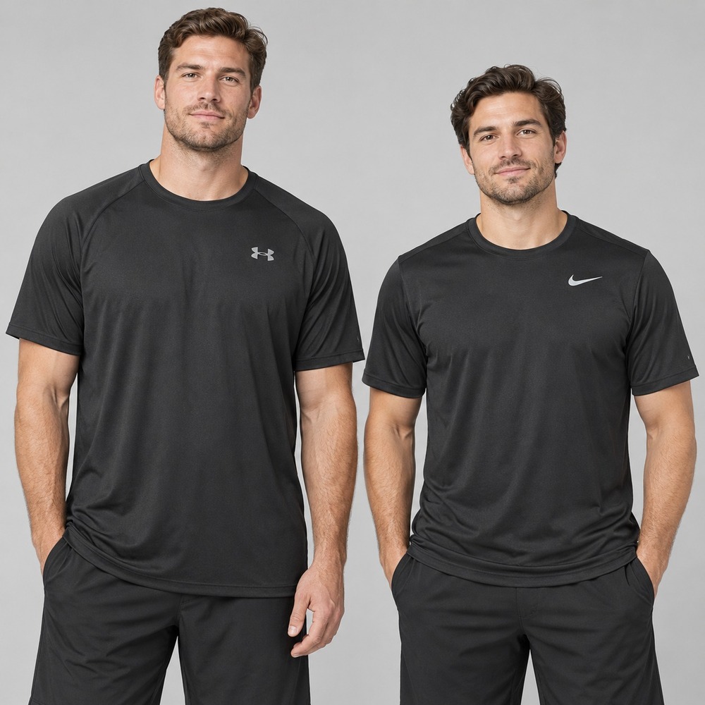Lot of 2 Nike & Under Armour Men's Black T-Shirts XL & XLT Short Sleeve Athletic